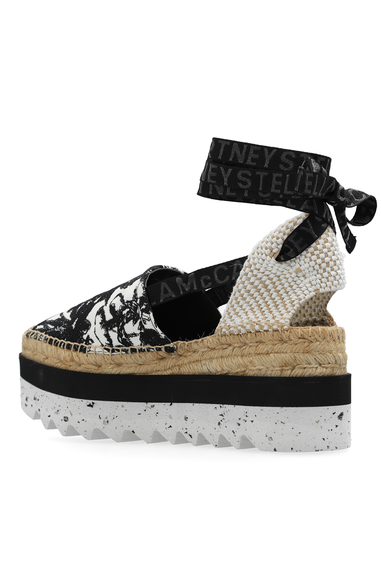 サンダル・ミュール Stella Mccartney Black Leather Espadrilles With Woven Jute Embellished espadrille wedges in black - Stella Mc Cartney